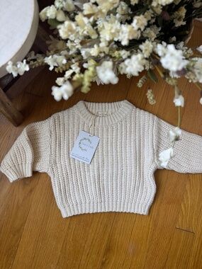 6-12m Olive & Cradle Chunky Knit braided sweater -CREAM